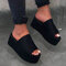 Women Casual Leopard Open Toe Non Slip Platform Slippers - Black