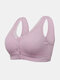 Plus Size Women Solid Lace Ribbed Cotton Breathable Wireless Stretch Button Front T-Shirt Bra - Purple