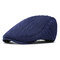 Men Thickening Adjustable Cotton Solid Warm Breathable Vintage Wool Knitting Beret Cap - Navy Blue