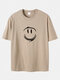 Plus Size 100% Cotton Smile Face Graphic Fashion Short Sleeve T-Shirts - Khaki