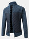 Mens Patchwork Zip Up Knit Cotton Slant Pocket Casual Long Sleeve Cardigans - Blue