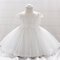 Baby Shower Dresses Lace Decor Bowknot at Back Girls Party Tulle Dress For 6-24M - White