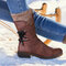 Large Size Women Winter Snow Strappy Block Heel Mid Calf Boots - Khaki