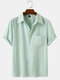 Mens Striped Light Casual Short Sleeve Shirts With Pocket - Green