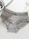 Women's Briefs Solid Color Lace Patched Sweet Breathable Underwear - Grey