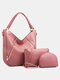 Womens Brown Large Capacity Rivet PU Leather Purses Satchel Handbags Shoulder Tote Bag Crossbody 3 PCS Purse Set - Pink