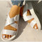 Women Causal Lightweight Platform Buckle Cross Flat Sandals - White