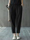 Solid Pocket Casual Cropped Tapered Pants For Women - Black