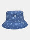 Unisex Cotton Letter Cartoon Pattern Printing Double-sided Wearable Bucket Hat - Navy