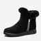 Women Winter Warm Plush Lining Suede Zipper Flat Ankle Boots - Black