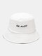 Unisex Cotton Letter Pattern Embroidery Solid Color Simple Bucket Hat - White