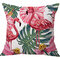 Funda de almohada de lino Flamingo Patrón Hojas tropicales verdes acuarela Monstera Hoja Palm Aloha - #19