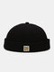 Unisex Polyester Cotton Solid Color Rivet PU Label All-match Brimless Beanie Landlord Cap Skull Cap - Black