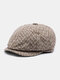 Men Cotton Woolen Cloth Solid Herringbone Striped Pattern British Newsboy Hat Octagonal Hat Beret Flat Cap - #05 Coffee