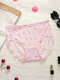 Plus Size Women Cartoon Print Ruffle Trim Mesh Breathable Panties - Pink