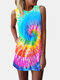 Tie-dye Printed Sleeveless O-neck Mini T-shirt Dress - #01