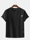 Mens Plain Little Cloud Cartoon Embroidery O-Neck T-Shirts - Black