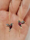Vintage Inlaid Colorful Zircon Bird-Shaped Pendant Long Chain Tassel Copper Earring - 3