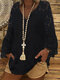 Chic V-Neck Crochet Lace Long Sleeve Shirt - Black