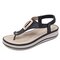 Metal Clip Toe Platform Elastic Band Lightweight Beach Sandals - Black