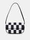 Women Faux Leather Fashion Lattice Pattern Color Matching Crossbody Bag Shoulder Bag - Black+White
