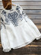 Embroidery Lace Long Sleeve Plus Size Vintage Blouse - White