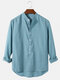 Mens Solid Color Cotton Casual Long Sleeve High Low Hem Henley Shirts - Blue