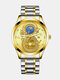 6 Colors Stainless Steel Dragon Pattern Men Business Watch Decorated Luminous Pointer Calendar Quartz Watch - Golden Dial