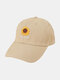 Unisex Cotton Solid Color Letters Daisy Embroidery Fashion Baseball Caps - Beige