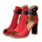 Genuine Leatehr Peep Toe Sandals Pumps - Red