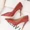 Women Sequined Solid Color Pointed Toe Fine Heels - Red