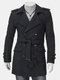 Men's British Style Overcoat Thickened Woolen Double Breasted Slim Fit Long Coat - Black