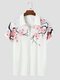 Mens Cherry Blossoms Print Half Zip Short Sleeve Golf Shirts - White