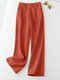 Women Solid Seam Detail Casual Straight Pants With Pocket - Orange