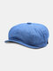 Men Denim Solid Color Casual Retro Octagonal Hat Beret Flat Hat - Blue