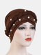 Women Cotton Multi Color Solid Casual Sunshade White Pearl Decor Side Braid Baotou Hats Beanie Hats - Coffee