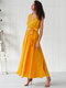Sleeveless Solid Color Tie Waist Splited Maxi Dress - Yellow