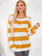 Contrast Color Long Sleeve Crew Neck Loose Knit Sweater - Yellow
