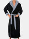 Mens Solid Color Pajamas Robe Soft Classical Waist Drawstring Loungewear With Two Pockets - Black