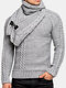 Mens Solid Color Round Neck Casual Basic Cable Knit Sweater With Scarf - Gray