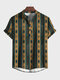Camisas masculinas vintage com estampa geométrica étnica soltas manga curta Henley - Castanho
