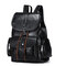 Women Solid PU Leather Casual Backpack Travel Shoulder Bag - L