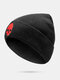 Unisex Knitted Skull Pattern Embroidery Fashion Warmth Brimless Beanie Hat - Red+Black