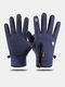 Men Carbon Fiber Polar Fleece Touch Screen Windproof Waterproof Full Finger Cold Proof Silicone Anti-slip Winter Outdoor Gloves - Navy