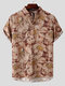 Mens Vintage Floral Print 100% Cotton Casual Gentlemenlike Henley Shirt - Khaki