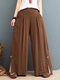 Solid Color Elastic Waist Wide Leg Pant With Pocket - Coffee