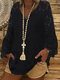 Lace Hoolow V-neck Long Sleeve Plus Size Blosue - Black