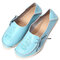 LOSTISY Women Large Size Floral Embroidery Stitching Soft Flats Leather Loafers - Light Blue
