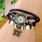Vintage Quartz Wristwatch Butterfly Pendant Beaded Leather Multilayer Watch Ethnic Jewelry for Women - Black