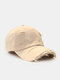 Unisex Cotton Distressed Ripped Hole Solid Color Trendy All-match Adjustable Outdoor Sunshade Peaked Caps Baseball Caps - Beige